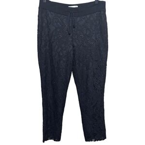 ROI Black Floral Lace Drawstring Elasticized Pull On Tapered Crop Pant Womens XS